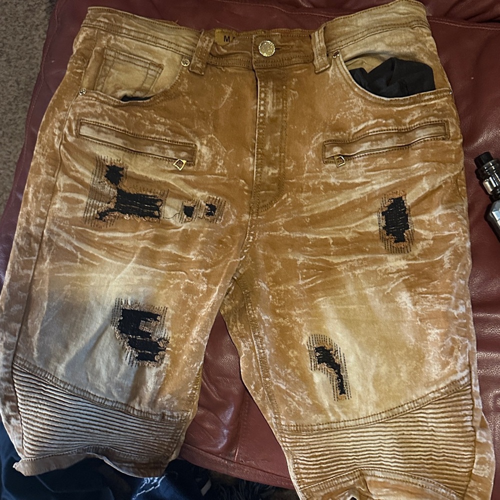 Makobi Distressed Tan Jean Shorts